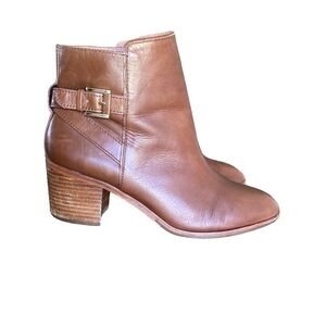 Louise Et Cie LO- Zalia Brown Leather Buckle Stack Heel Ankle Boot Size …